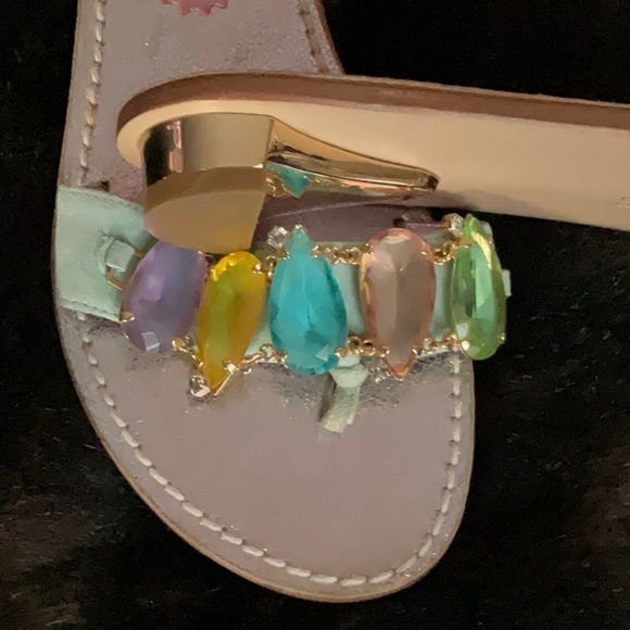 NEW Claudio Merazzi multi color large gem thong sandals, gold heels 39 8.5 9 - Picture 3 of 6